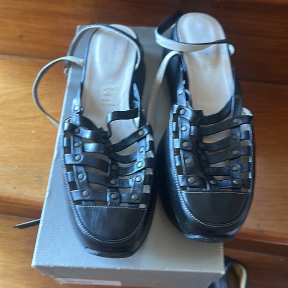 Stephane Kelian Black Leather Platform Studded Wedge Sandals/Shoes 40 - Picture 4 of 8